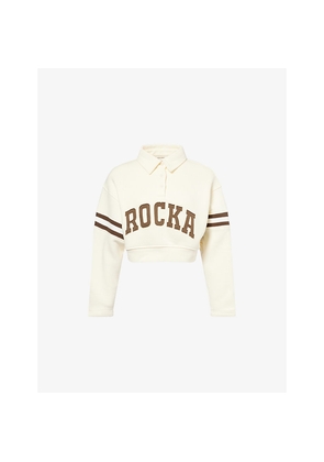 Womens Ru & Rocka Cropped Polo Cotton-Blend Sweatshirt