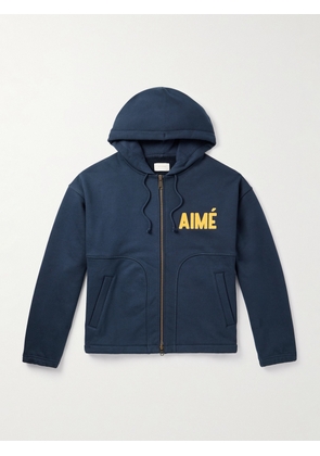 Aimé Leon Dore - Collegiate Logo-Appliquéd Stretch-Cotton Jersey Zip-Up Hoodie - Men - Blue - XS