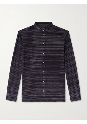 424 - HOORSENBUHS Embroidered Striped Cotton-Blend Flannel Shirt - Men - Black - IT 46