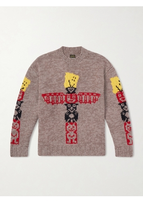 KAPITAL - Peckish Totem Pole Intarsia Wool Sweater - Men - Gray - 3
