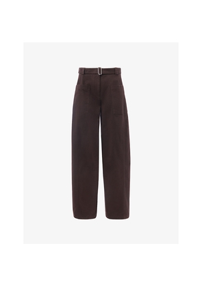 Womens Whistles Barrel-Leg Belted-Waist Cotton Trousers