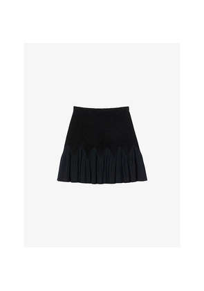Womens Sandro Ruffled High-Rise Stretch-Knit Mini Skirt