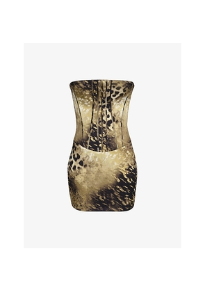 Womens House of CB Laila Leopard-Print Satin Mini Dress