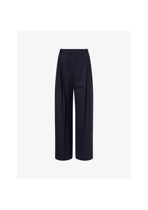 Womens Victoria Beckham Pleated Wide Leg Stretch-Woven Trousers