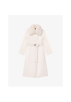 Womens Maje Removable-Collar Wool-Blend Coat