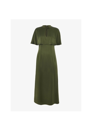 Womens Whistles Olive Cape-Overlay Satin Midi Dress