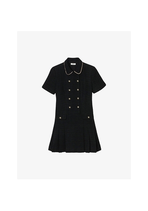 Womens Sandro Short-Sleeve Button-Up Tweed Mini Dress