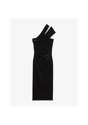 Womens Reiss Dalia One-Shoulder Slim-Fit Stretch-Velvet Midi Dress