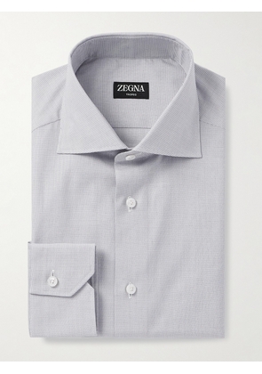 Zegna - Cutaway-Collar Micro-Checked Trofeo™ Cotton-Poplin Shirt - Men - Blue - EU 38