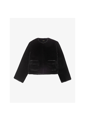 Womens Maje Patch-Pocket Faux-Fur Coat