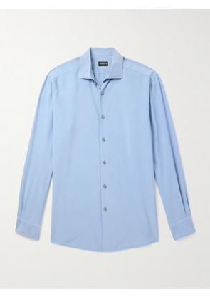 Zegna - Spread-Collar Mulberry Silk Shirt - Men - Blue - M