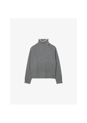Womens Sandro Turtleneck Ribbed Wool and Cashmere-Blend Jumper