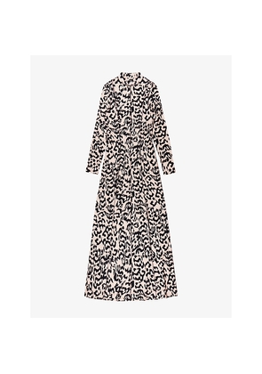 Womens Ro&Zo Leopard-Print High-Neck Stretch-Woven Maxi Dress