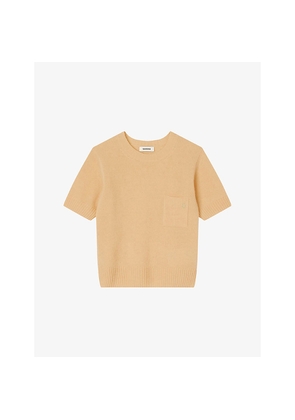Womens Sandro Short-Sleeve Fine-Knit Wool Jumper