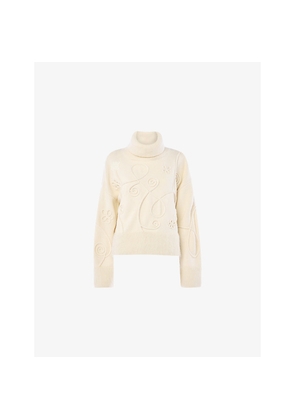 Womens Whistles Floral-Embroidered Roll-Neck Wool-Blend Jumper