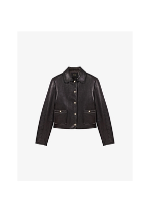 Womens Maje Cropped Side-Pocket Leather Jacket