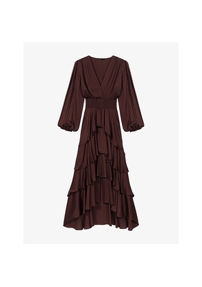 Womens Maje Ruffled V-Neck Woven Maxi Dress