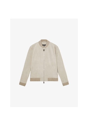 Mens Reiss Burnham Ribbed-Collar Regular-Fit Suede Bomber Jacket