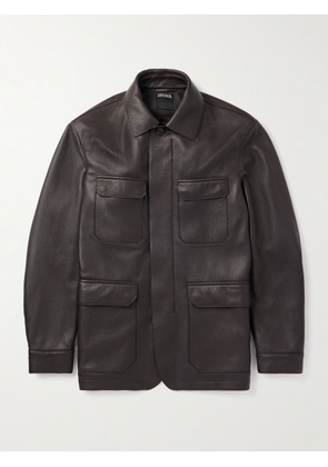 Zegna - Padded Full-Grain Leather Field Jacket - Men - Brown - IT 46