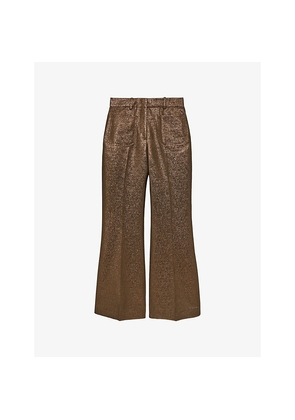 Womens Reiss Sienna Flare Metallic Woven Trousers