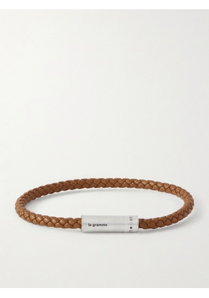 Le Gramme - 7G Sterling Silver Woven Leather Bracelet - Men - Brown - 18