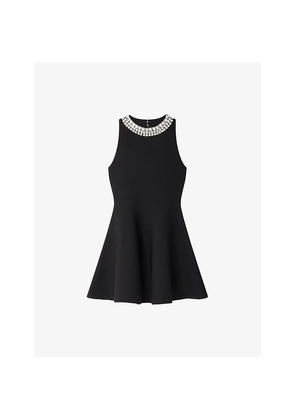 Womens Sandro Crystal-Embellished Sleeveless Knitted Mini Dress