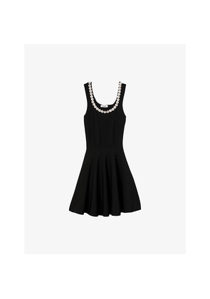 Womens Sandro Crystal-Embellished Scoop-Neck Knitted Mini Dress