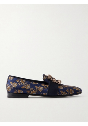 Manolo Blahnik - Carlton Crystal-Embellished Floral-Jacquard Loafers - Men - Blue - UK 8