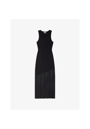 Womens Sandro Fringed Round-Neck Stretch-Knit Maxi Dress