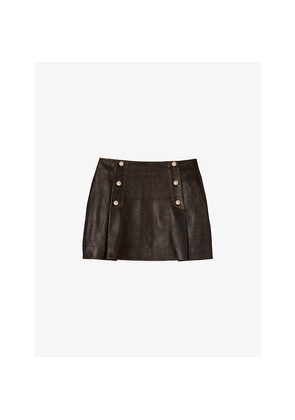 Womens Sandro Aged Double-Breasted Leather Mini Skirt