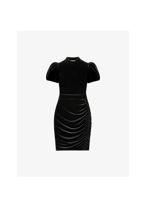 Womens Ro&Zo Madison Puff-Sleeved Stretch-Velvet Mini Dress