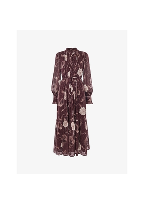 Womens Whistles Floral-Print Tie-Waist Woven Midi Dress