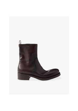 Womens Prada Round-Toe Leather Mid-Calf Boots