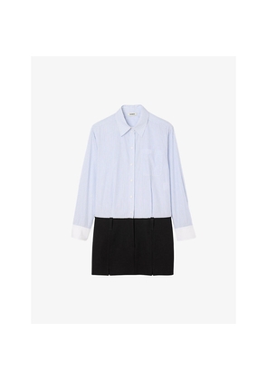 Womens Sandro Two-Tone Long-Sleeve Cotton Mini Dress