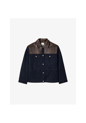 Womens Sandro Contrast-Collar Regular-Fit Denim Jacket