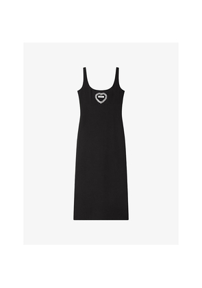 Womens Sandro Sleeveless Rhinestone-Heart Stretch-Woven Maxi Dress