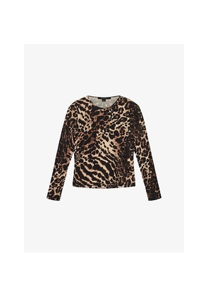 Womens Allsaints Katlyn Leopard-Print Long-Sleeve Stretch-Jersey Top