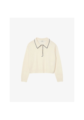 Womens Sandro Contrast-Stitch Wool and Cashmere-Blend Jumper