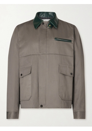 Sacai - Leather-Trimmed Cotton-Twill Bomber Jacket - Men - Gray - 1