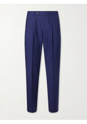 Paul Smith - Tapered Pleated Wool and Linen-Blend Trousers - Men - Blue - UK/US 30