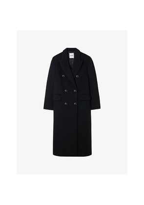 Womens Sandro Long Double-Breasted Wool-Blend Coat