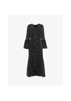 Womens Whistles Metallic Dot-Print Woven Midi Dress