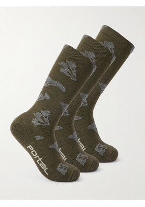 Portal - Ritual Three-Pack Stretch Merino Wool-Blend Socks - Men - Green - S