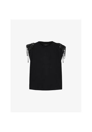 Womens Allsaints Shona Embroidered-Shoulder Cotton Top