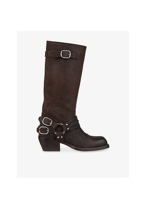 Womens Sandro Buckle Suede Heeled Knee-High Boots