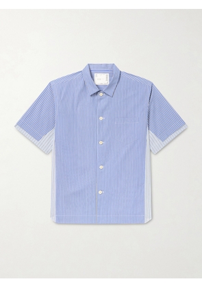 Sacai - Panelled Striped Cotton-Poplin Shirt - Men - Blue - 1