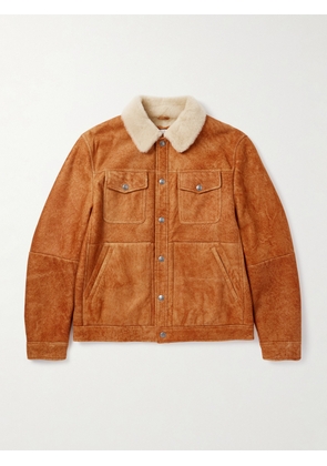 Brunello Cucinelli - Shearling-Trimmed Suede Trucker Jacket - Men - Orange - M