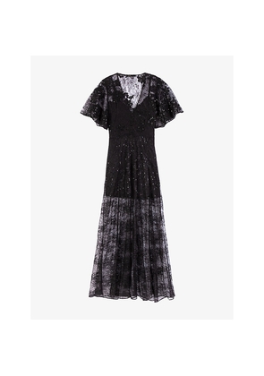 Womens Maje Butterfly Sequin-Embroidered Lace Maxi Dress