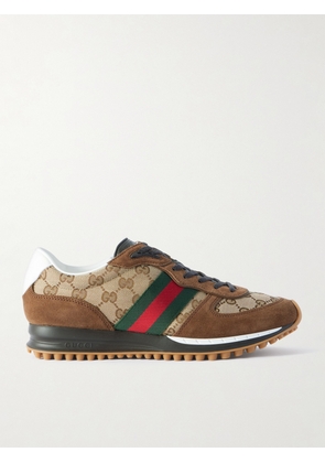 Gucci - Re-Motion Webbing and Leather-Trimmed Logo-Jacquard Canvas and Suede Sneakers - Men - Brown - UK 8