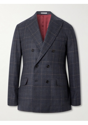 Brunello Cucinelli - Checked Double-Breasted Cashmere and Virgin Wool-Blend Suit Jacket - Men - Gray - IT 46